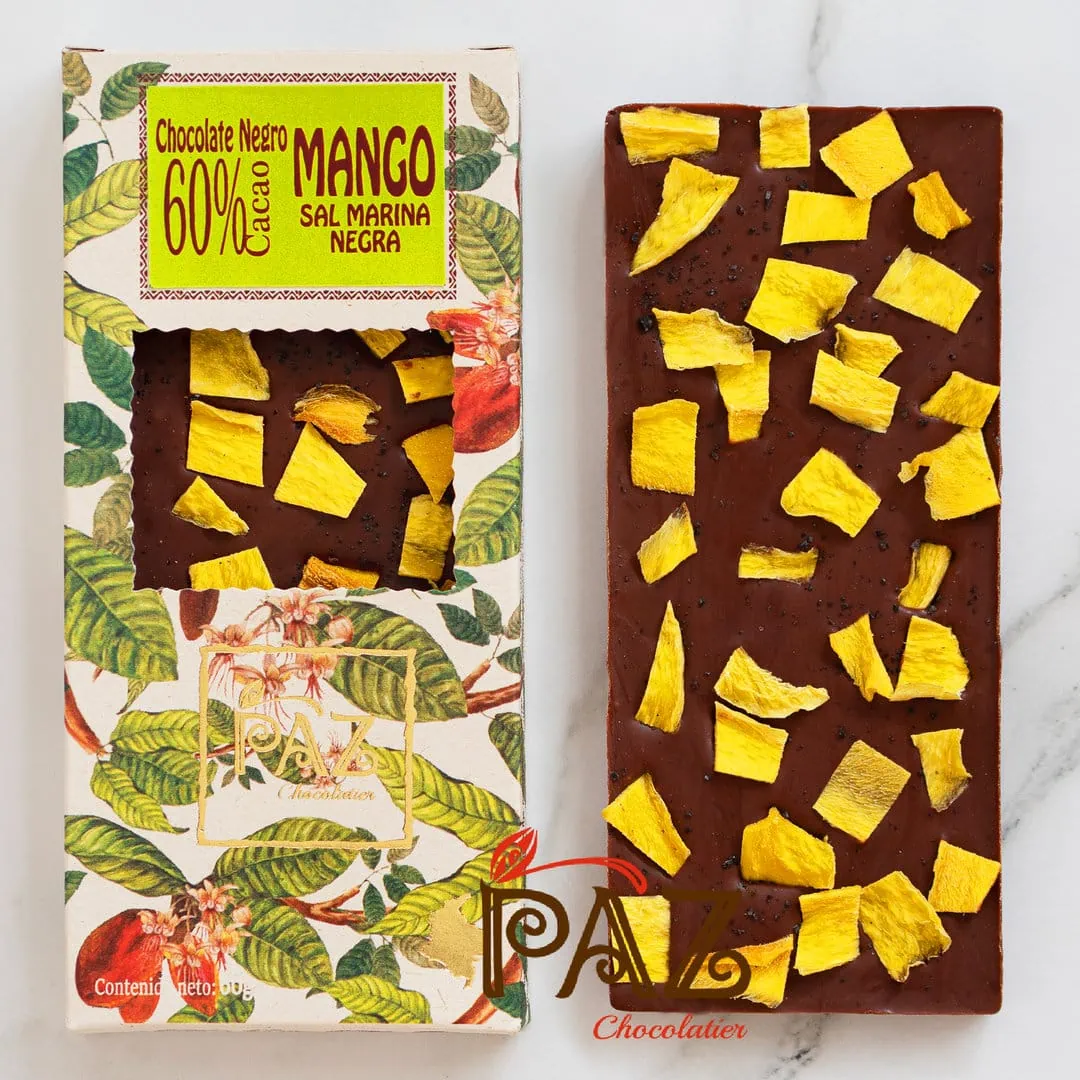 Tableta de cacao al 60% con trozos de mango