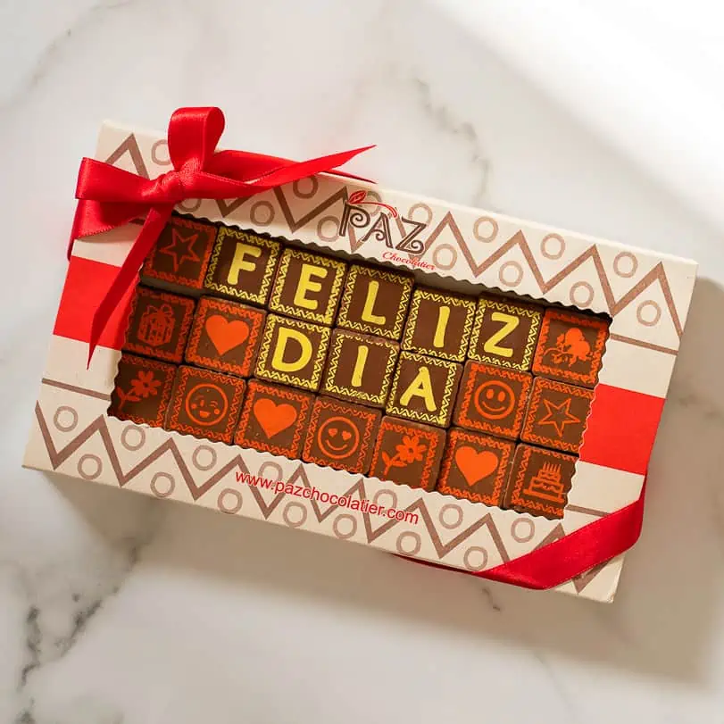 Caja mensaje en chocolate feliz día